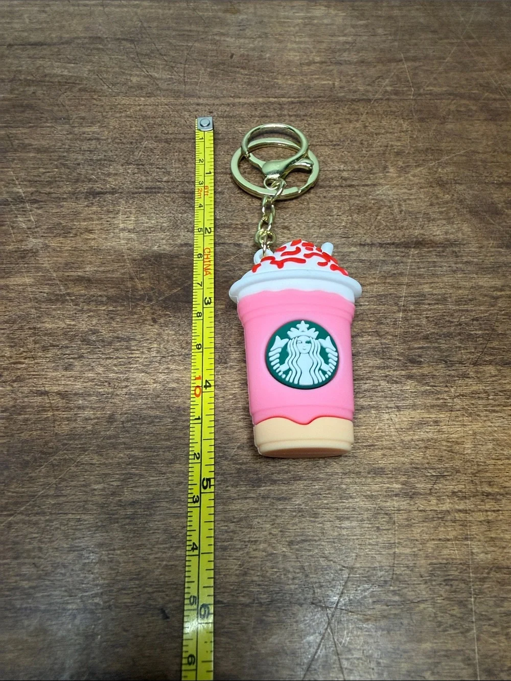 Starbucks Pink and Cream Frappuccino Keychain Bag Charm Gold Hardware
